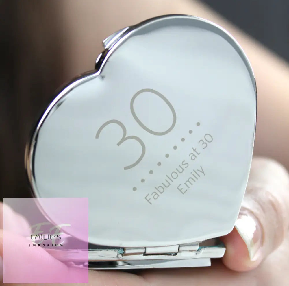 Personalised Birthday Big Age Diamante Heart Compact Mirror