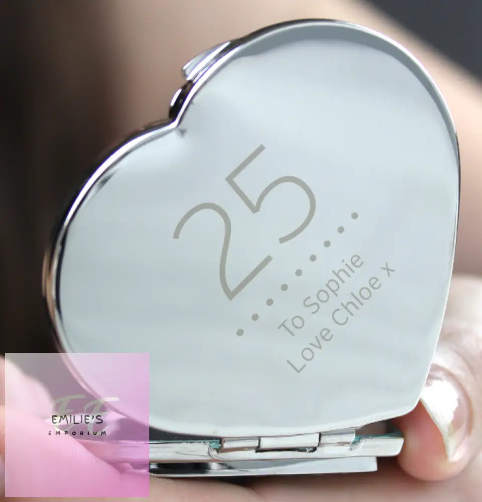 Personalised Birthday Big Age Diamante Heart Compact Mirror