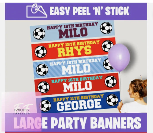 Personalised Birthday Party Self Adhesive Banners Football United Team Fc- Choices