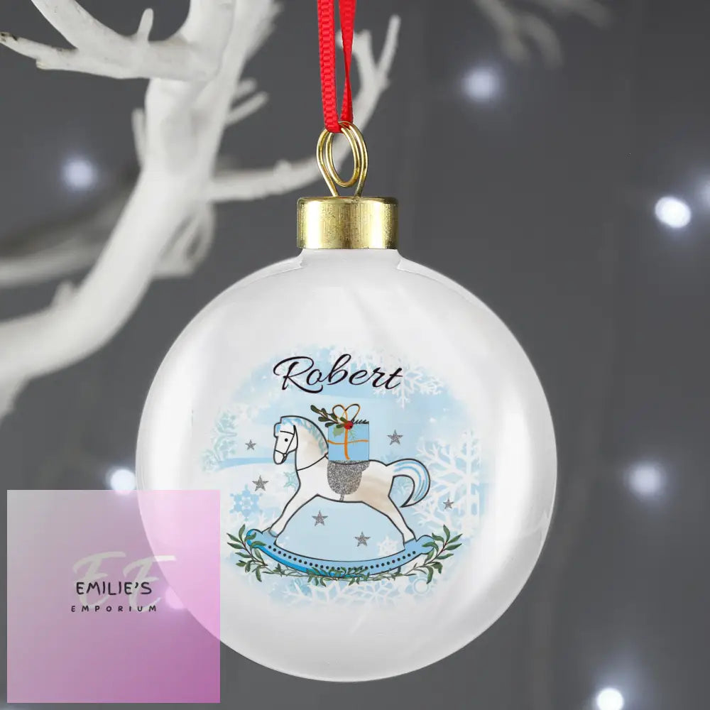 Personalised Blue Rocking Horse Bauble