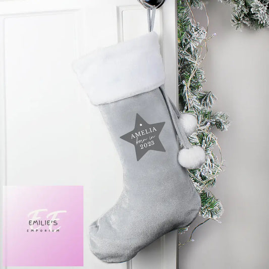 Personalised Born In Luxury Silver Grey Stocking
