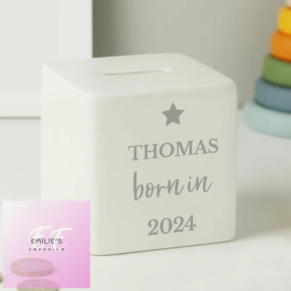 Personalised Born In Money Box