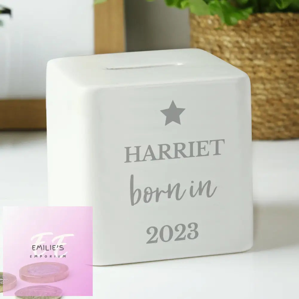 Personalised Born In Money Box