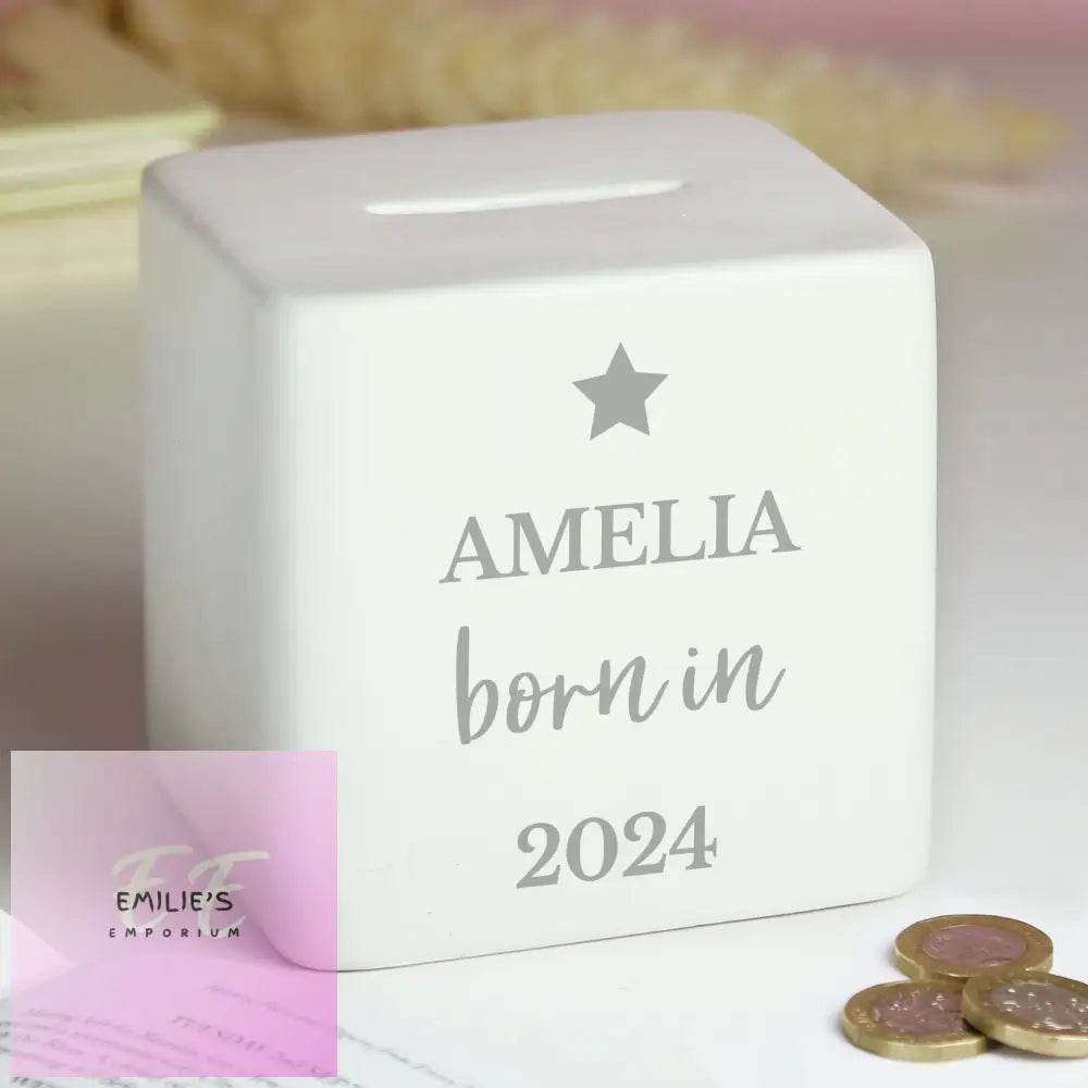 Personalised Born In Money Box