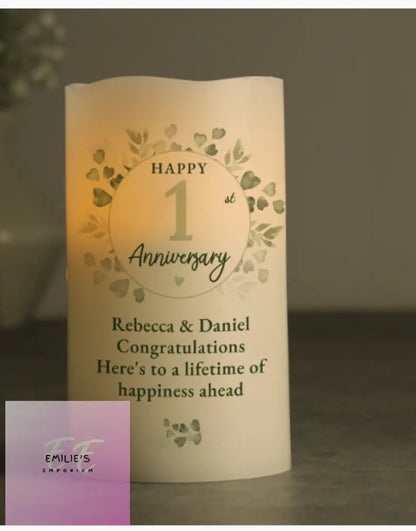 Personalised Botanical Anniversary Led Candle