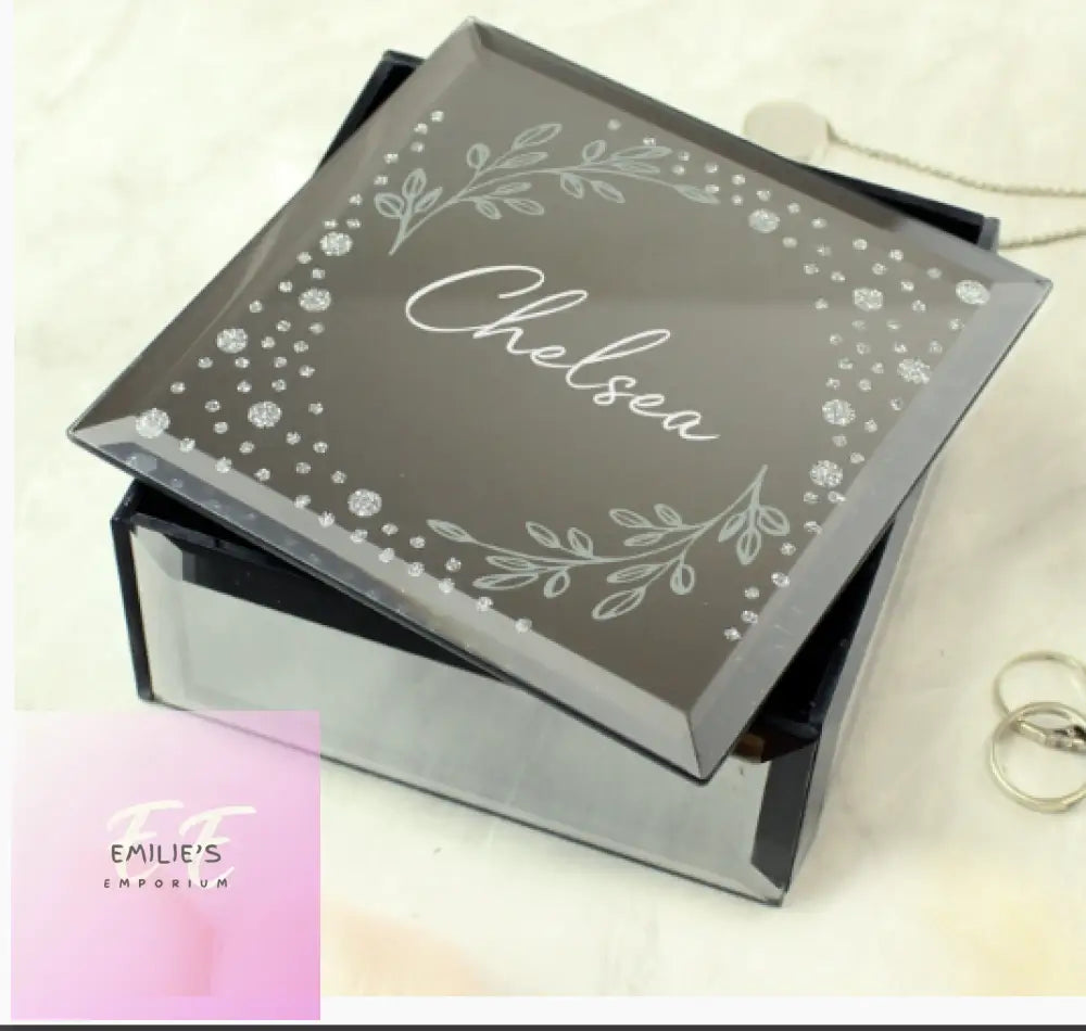 Personalised Botanical Diamante Mirrored Trinket Box