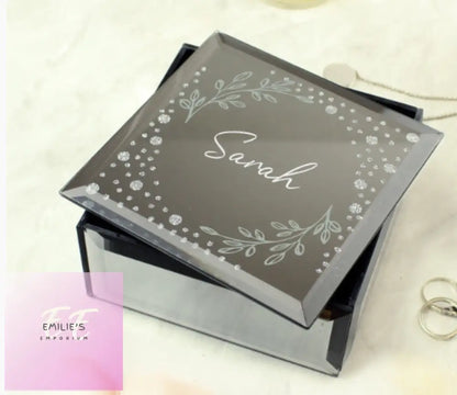 Personalised Botanical Diamante Mirrored Trinket Box