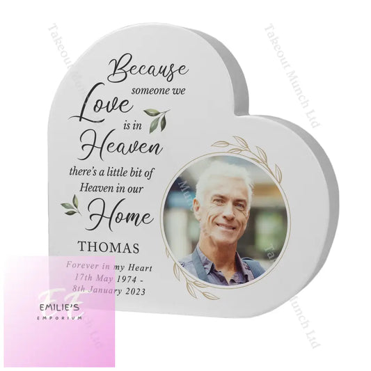 Personalised Botanical Memorial Photo Upload Free Standing Heart Ornament