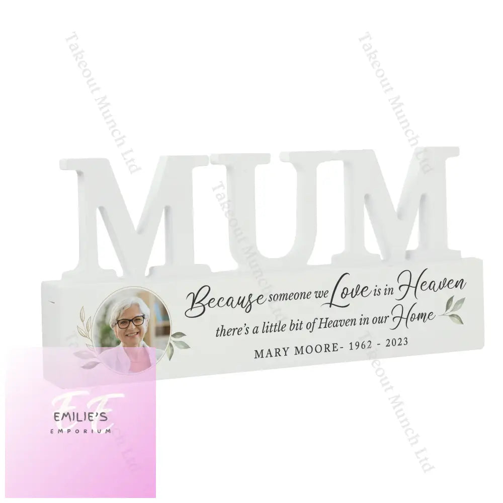 Personalised Botanical Memorial Photo Upload Wooden Mum Ornament