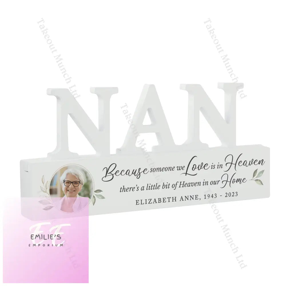 Personalised Botanical Memorial Photo Upload Wooden Nan Ornament