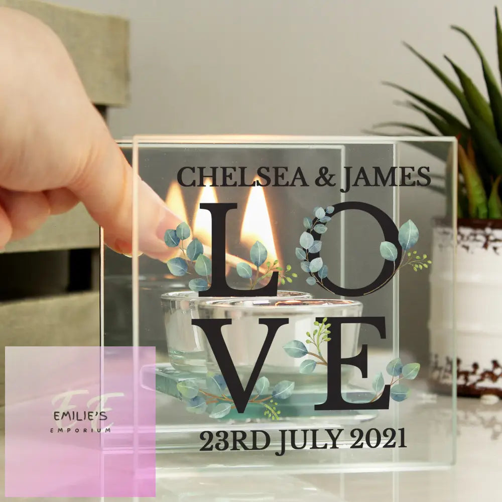 Personalised Botanical Mirrored Glass Tea Light Holder