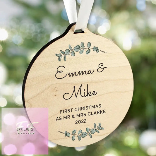 Personalised Botanical Round Wooden Decoration