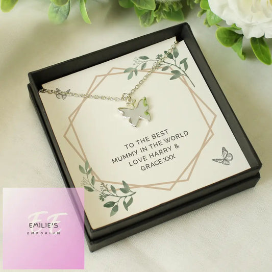 Personalised Botanical Sentiment Butterfly Necklace And Box