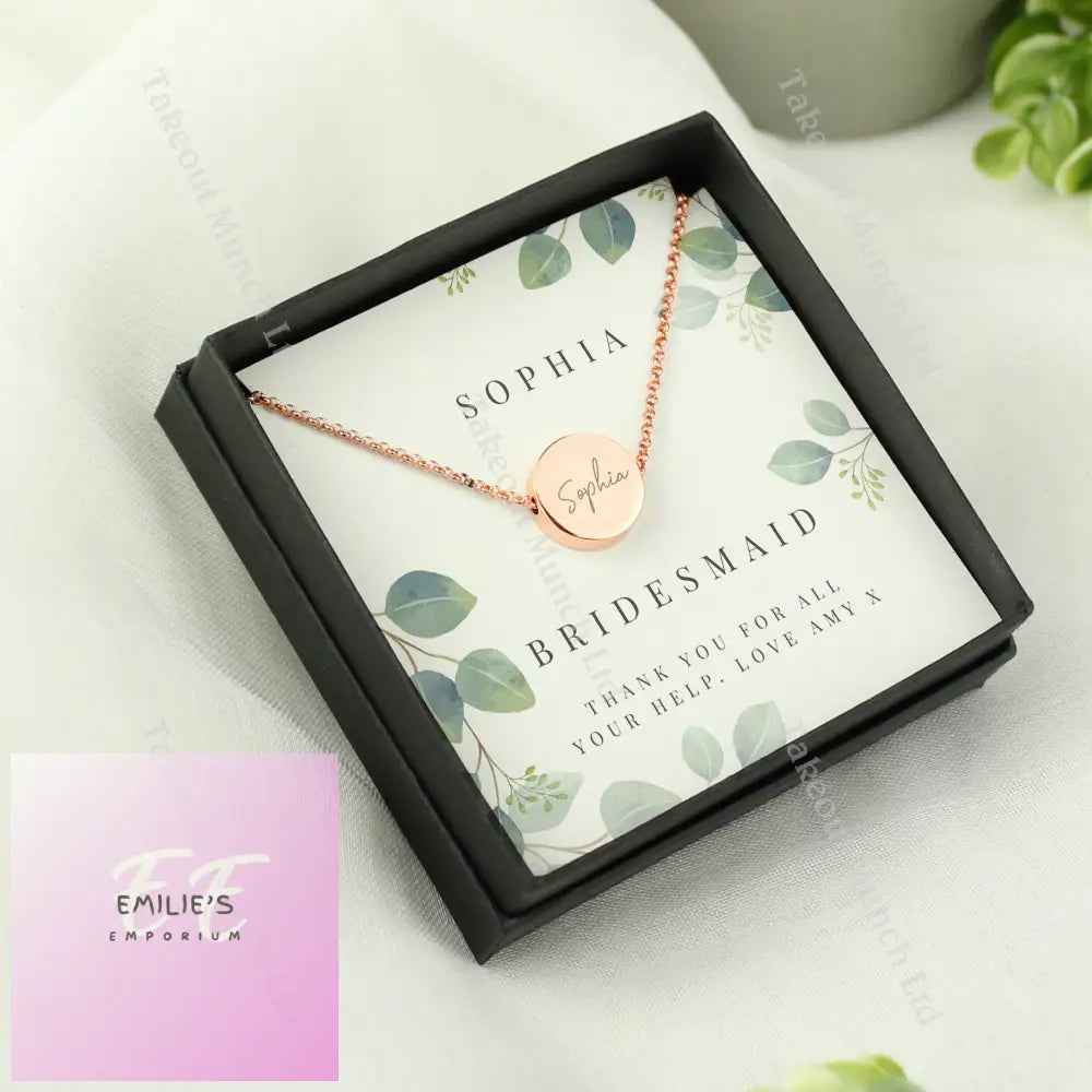 Personalised Botanical Sentiment Rose Gold Tone Necklace And Box