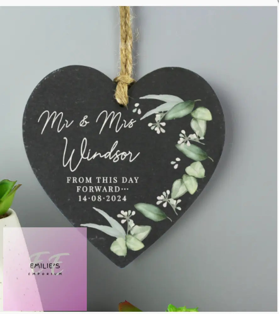 Personalised Botanical Slate Heart Decoration