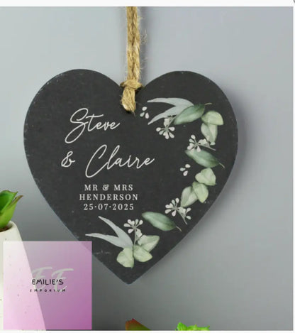 Personalised Botanical Slate Heart Decoration