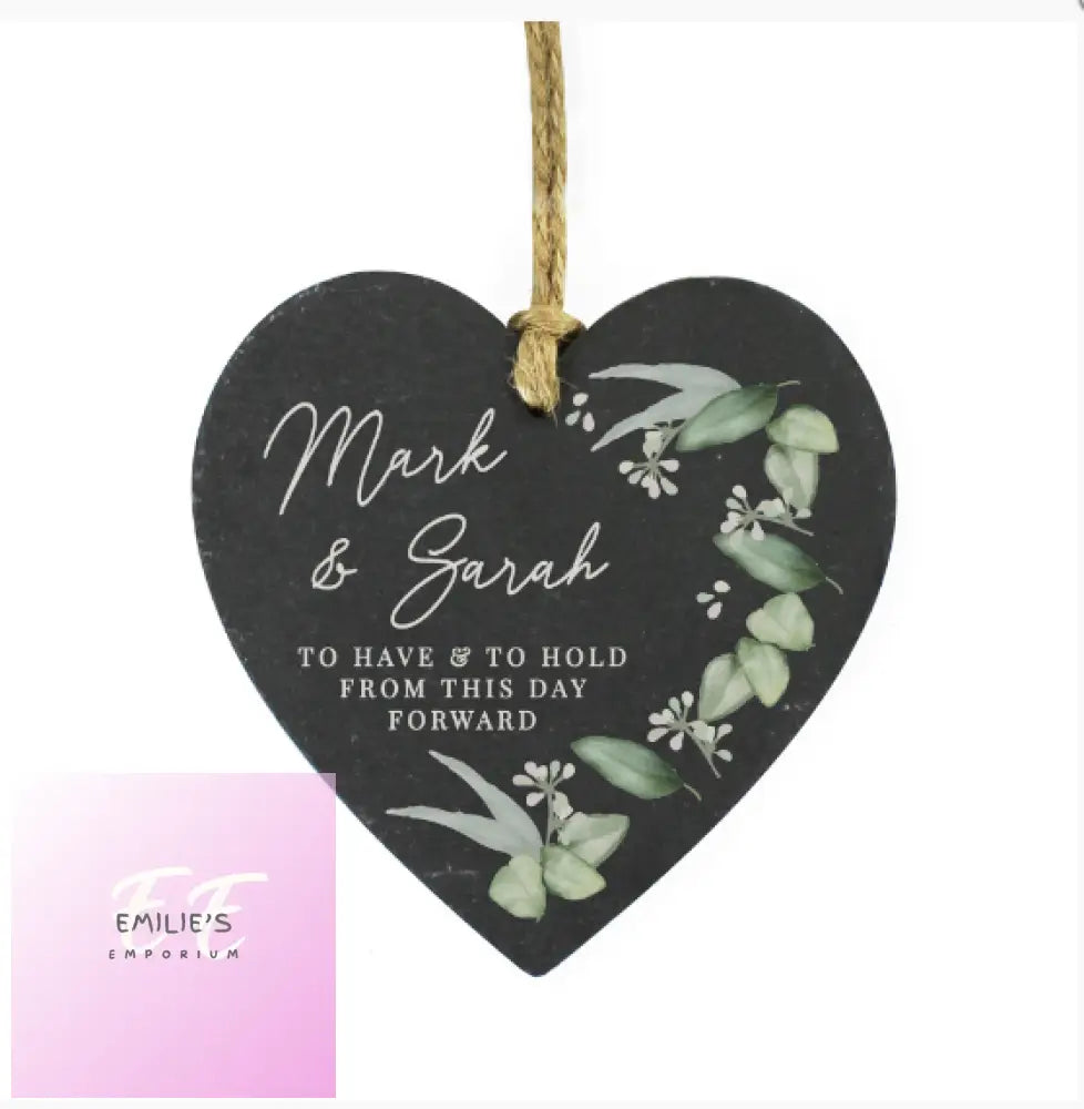 Personalised Botanical Slate Heart Decoration