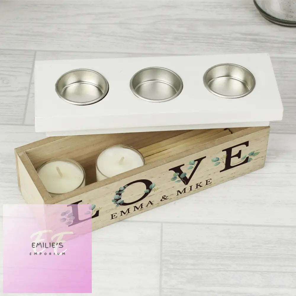 Personalised Botanical Triple Tea Light Box