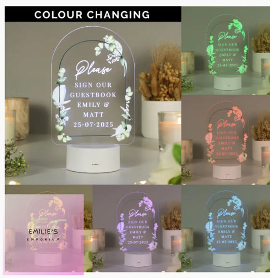 Personalised Botanical Wedding Led Colour Changing Light