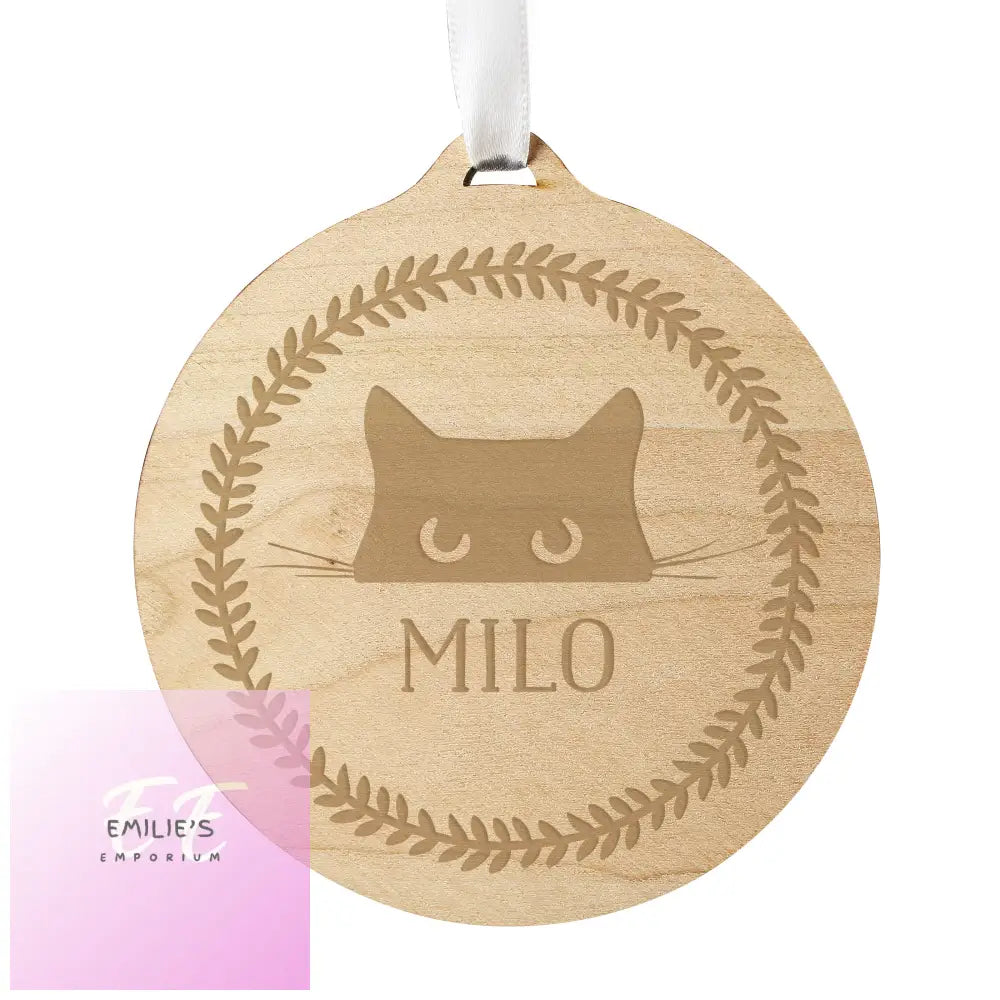 Personalised Cat Round Wooden Bauble