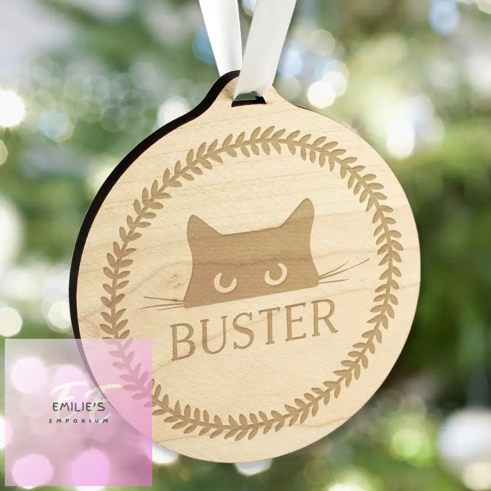 Personalised Cat Round Wooden Bauble