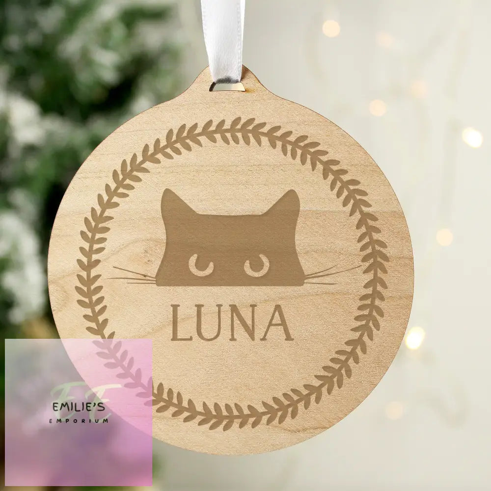 Personalised Cat Round Wooden Bauble