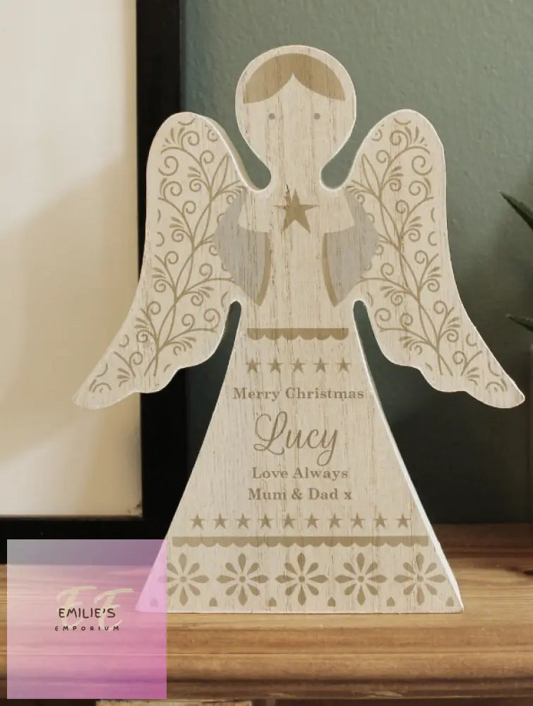 Personalised Christmas Angel Wooden Ornament