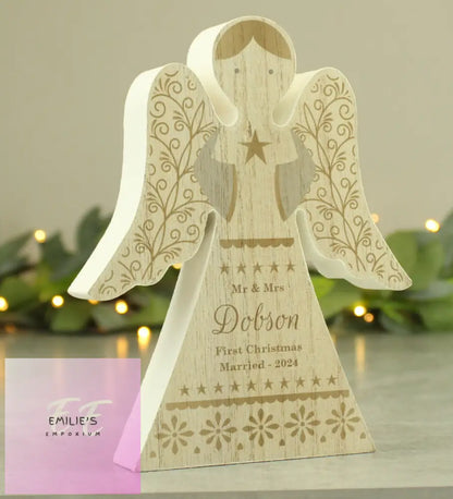 Personalised Christmas Angel Wooden Ornament