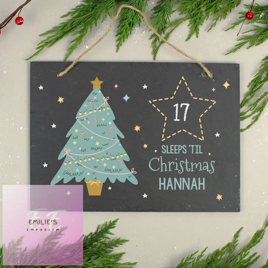 Personalised Christmas Chalk Countdown Hanging Large Slate Sign