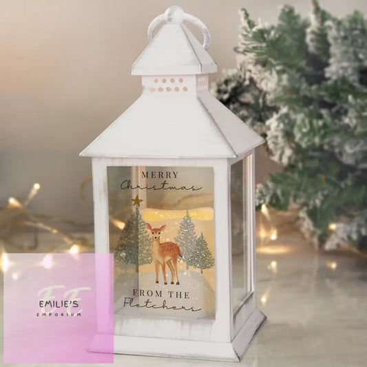 Personalised Christmas Deer White Led Lantern