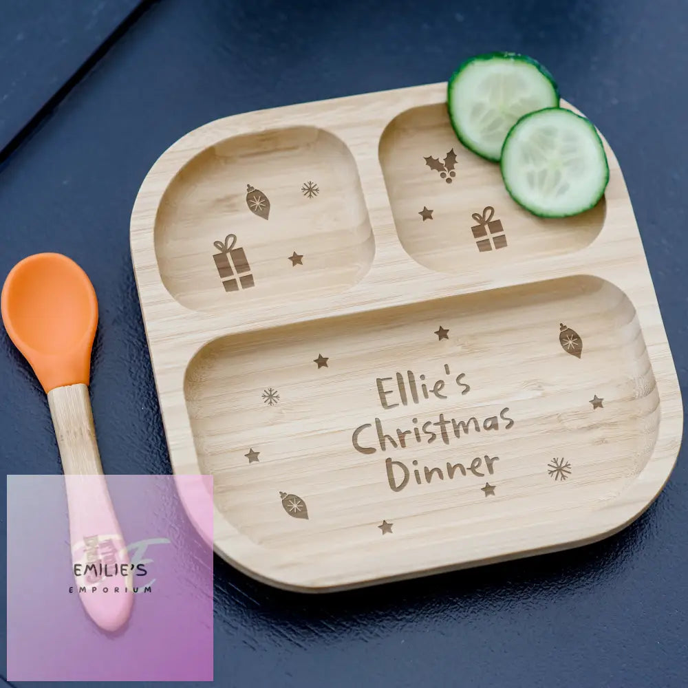 Personalised Christmas Dinner Bamboo Suction Plate & Spoon