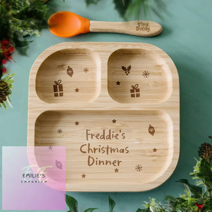 Personalised Christmas Dinner Bamboo Suction Plate & Spoon