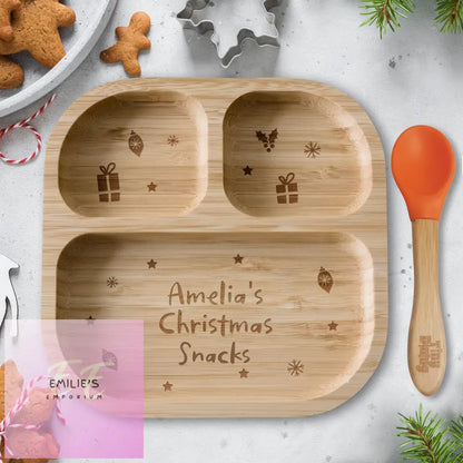 Personalised Christmas Dinner Bamboo Suction Plate & Spoon