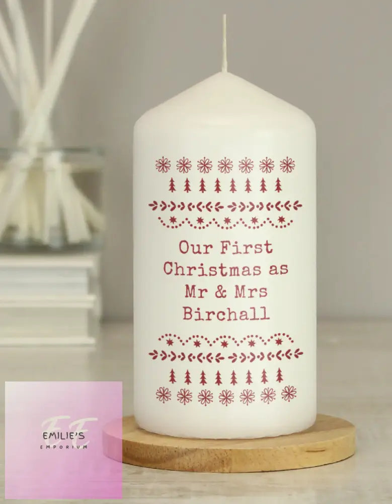 Personalised Christmas Fair Isle Pillar Candle