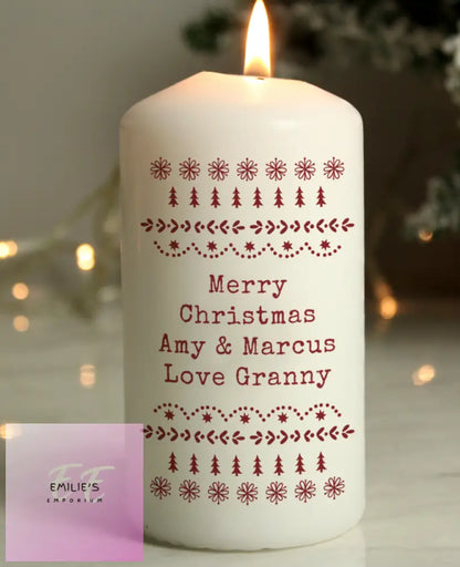 Personalised Christmas Fair Isle Pillar Candle