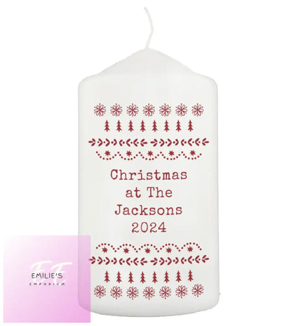 Personalised Christmas Fair Isle Pillar Candle