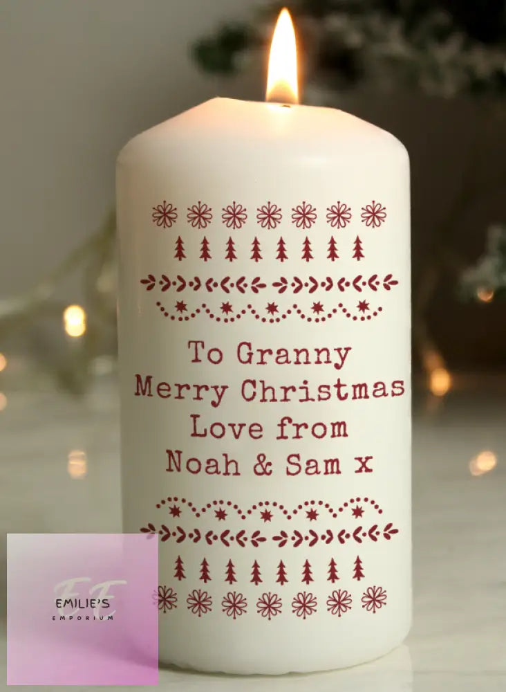 Personalised Christmas Fair Isle Pillar Candle