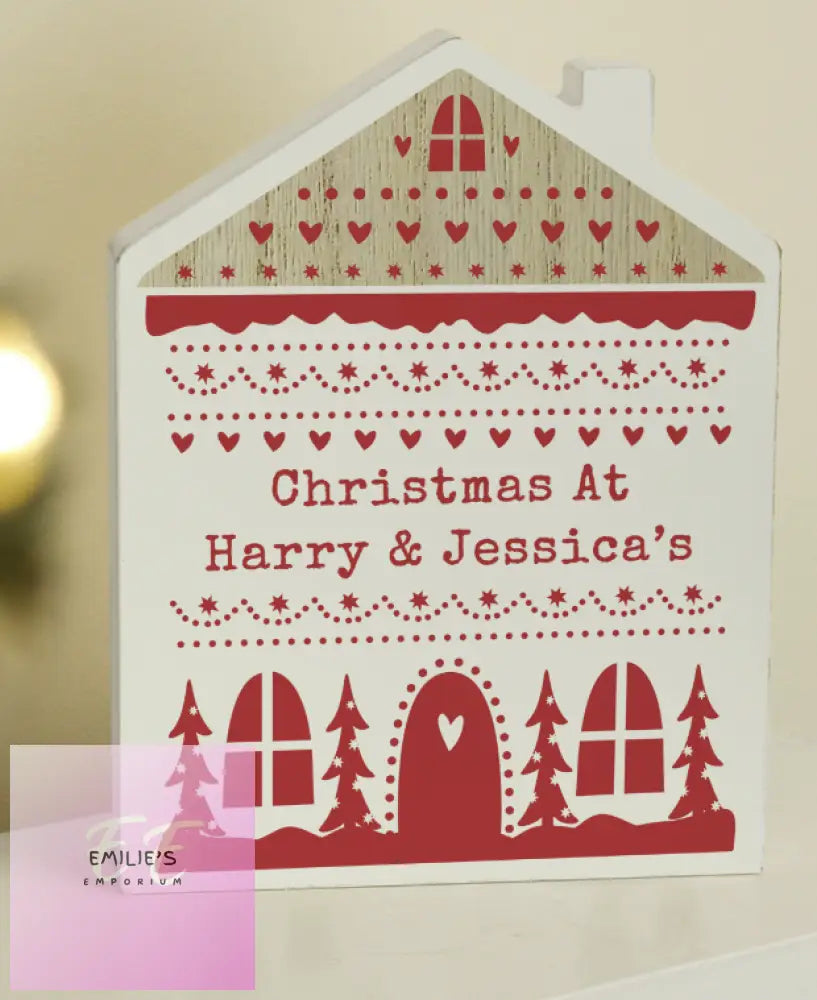 Personalised Christmas Fair Isle Wooden House Ornament