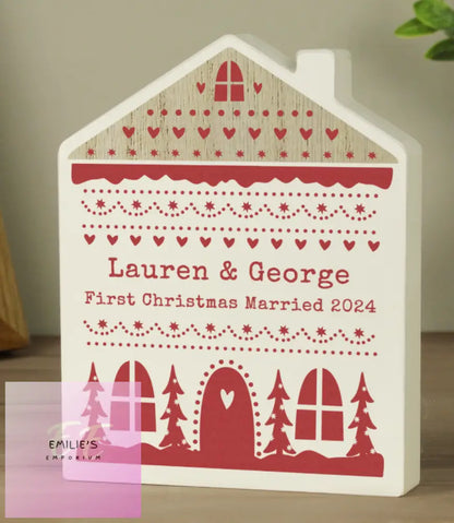 Personalised Christmas Fair Isle Wooden House Ornament