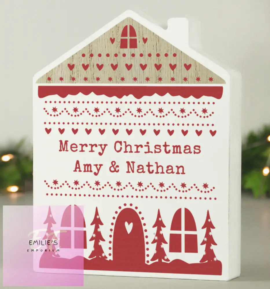 Personalised Christmas Fair Isle Wooden House Ornament