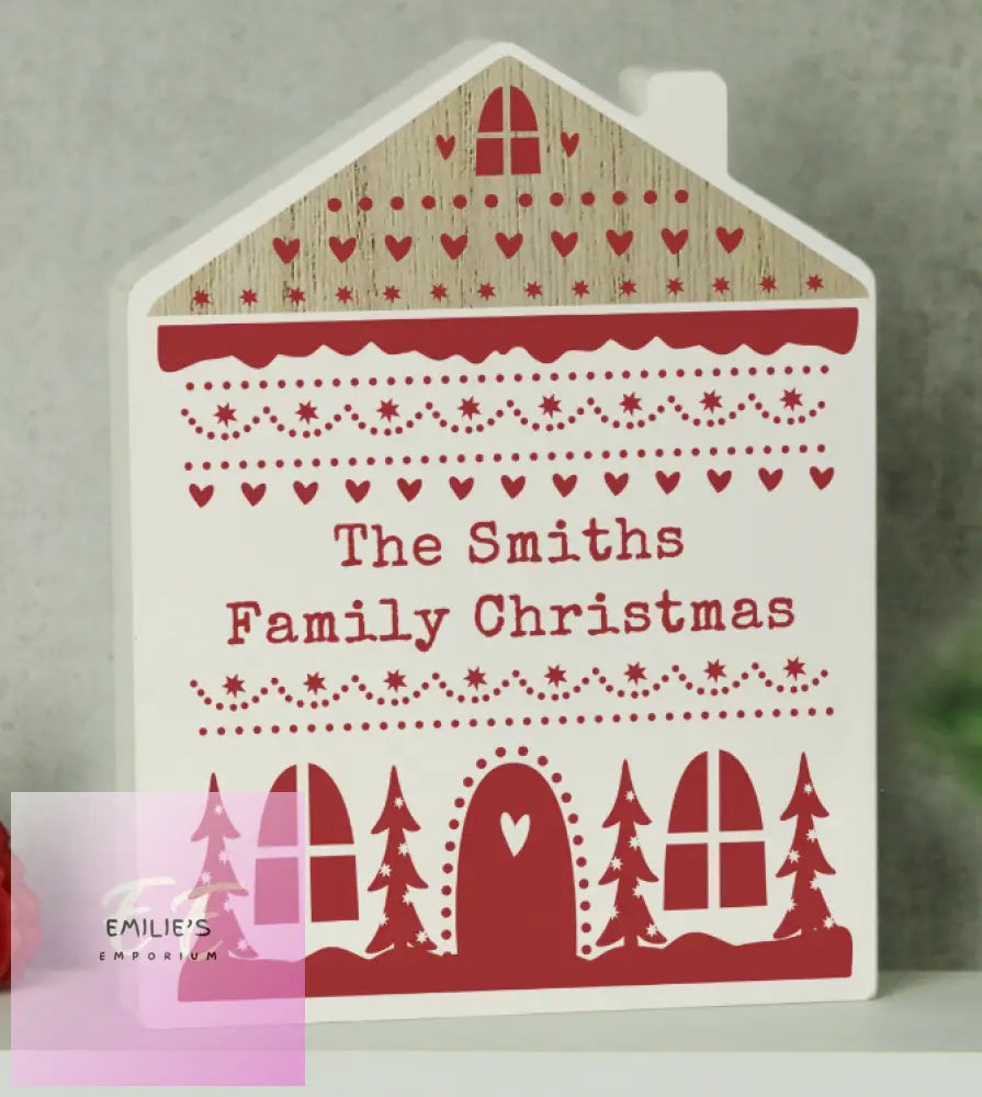 Personalised Christmas Fair Isle Wooden House Ornament