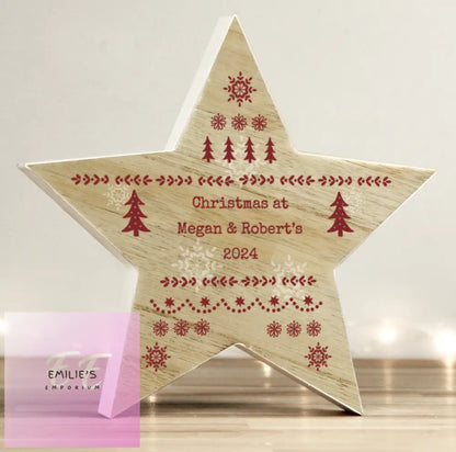 Personalised Christmas Fair Isle Wooden Star Ornament