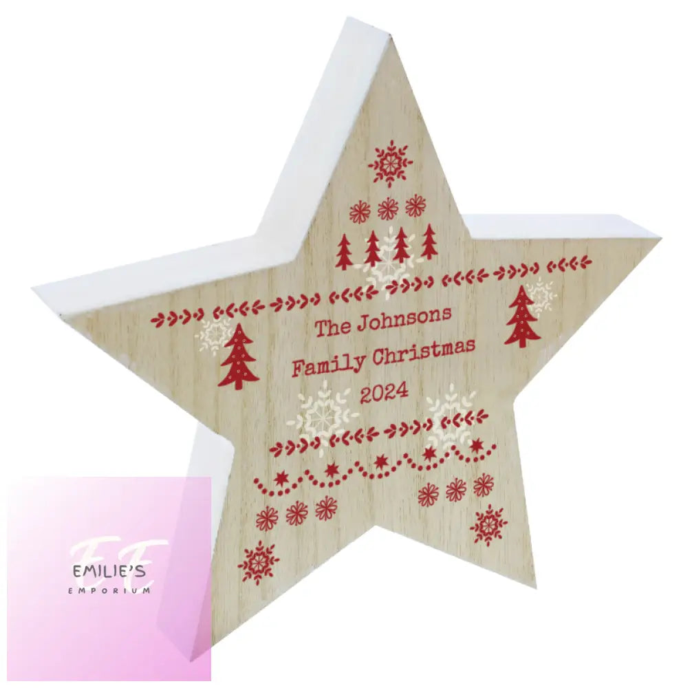 Personalised Christmas Fair Isle Wooden Star Ornament