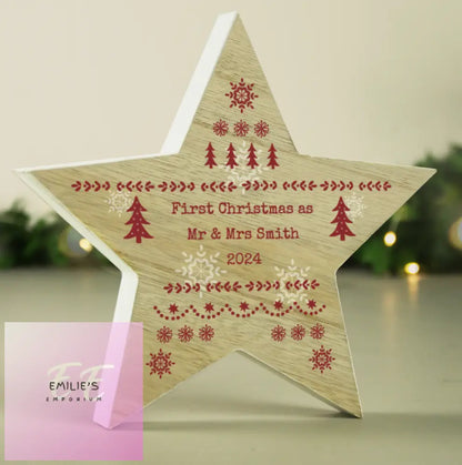 Personalised Christmas Fair Isle Wooden Star Ornament