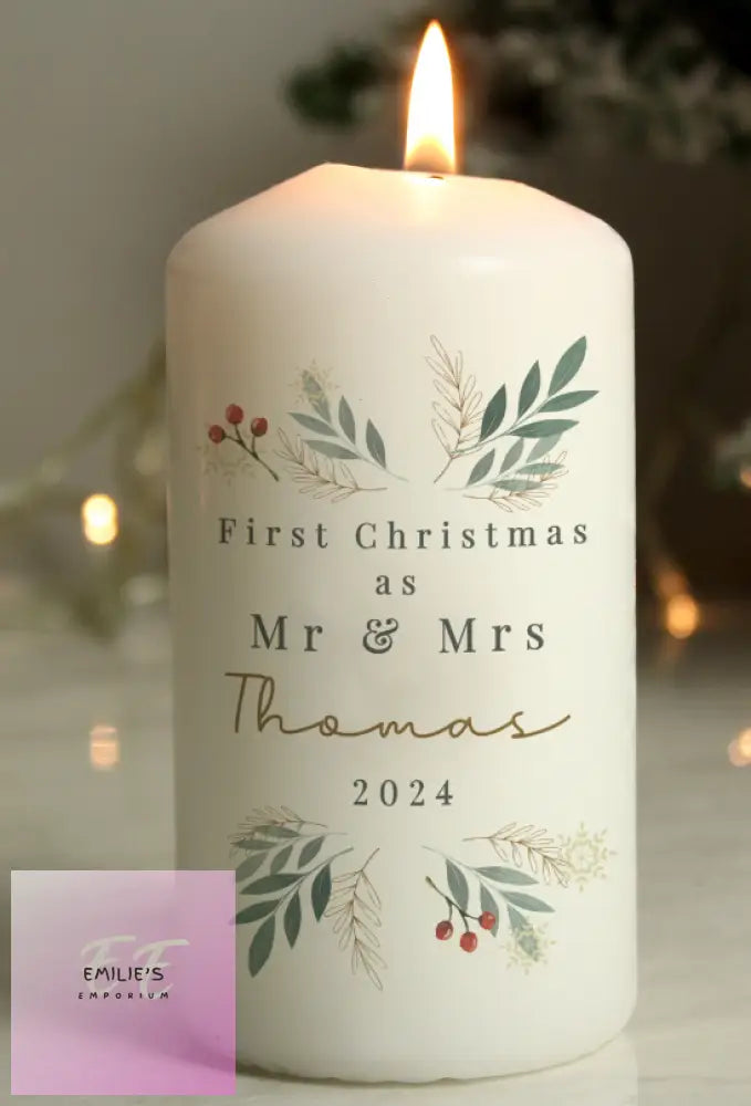 Personalised Christmas Foliage Pillar Candle