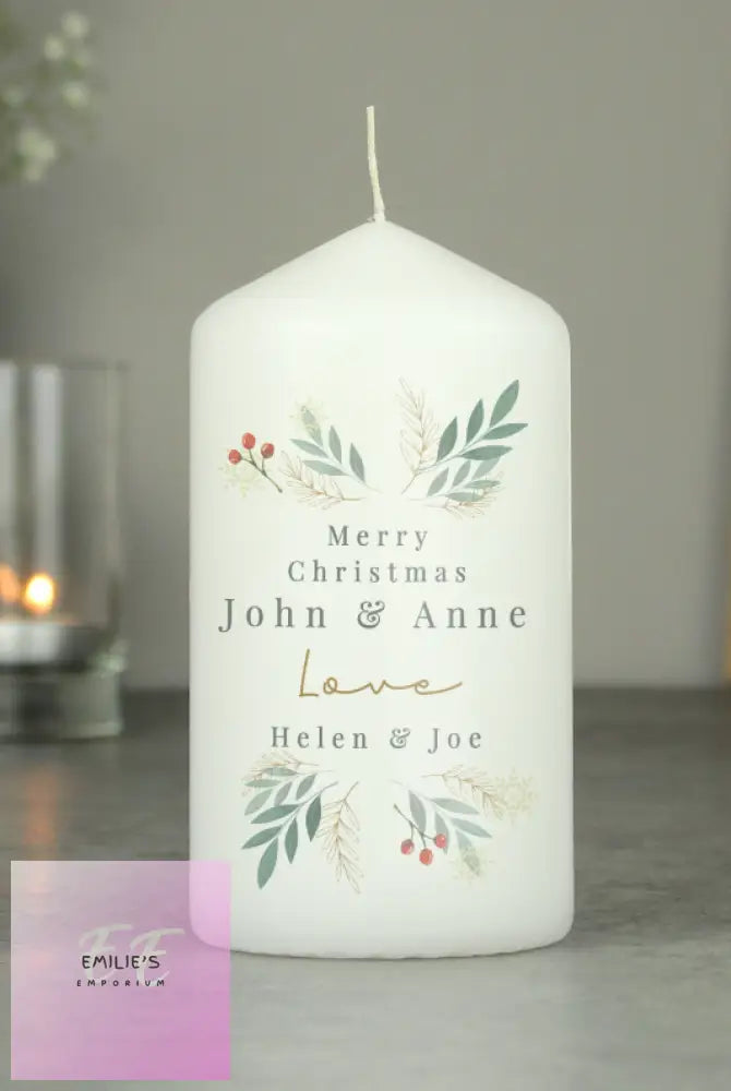 Personalised Christmas Foliage Pillar Candle