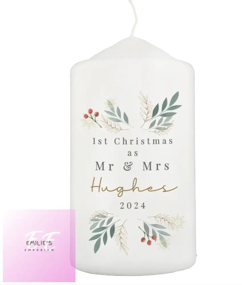 Personalised Christmas Foliage Pillar Candle