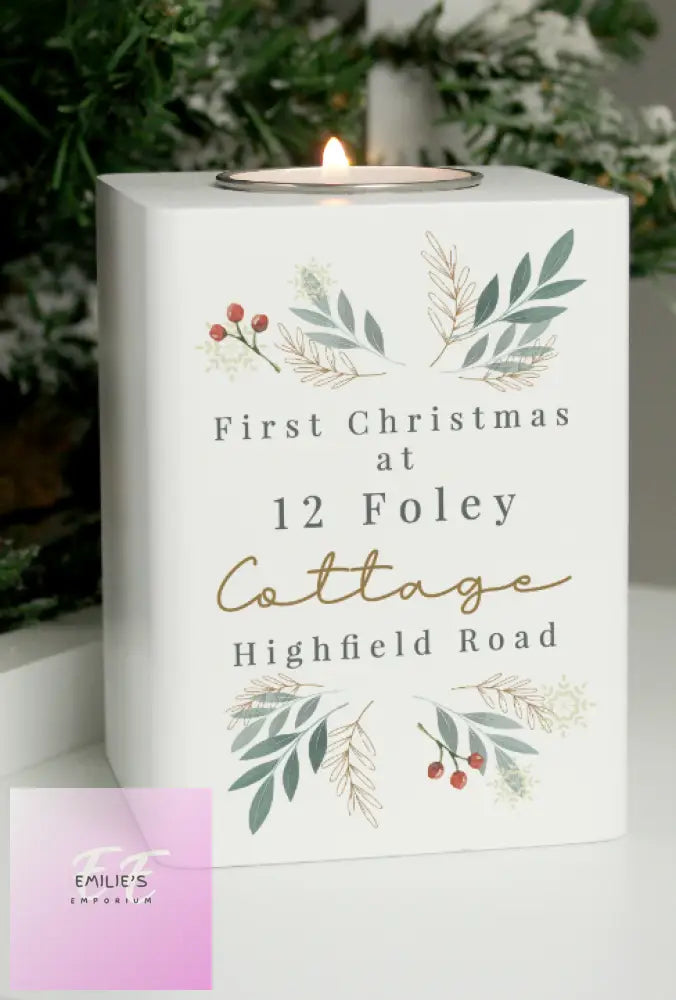 Personalised Christmas Foliage White Tealight Holder