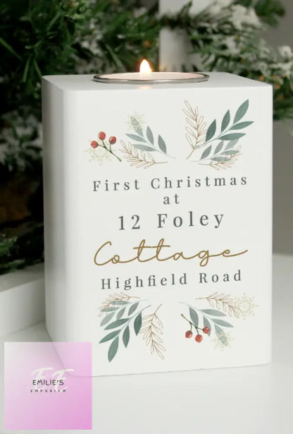 Personalised Christmas Foliage White Tealight Holder