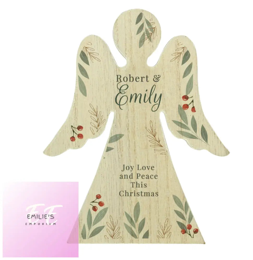 Personalised Christmas Foliage Wooden Angel Ornament